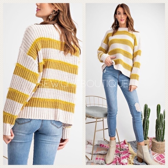 Ultra Soft Mustard Striped Pullover Sweater - Picture 1 of 7